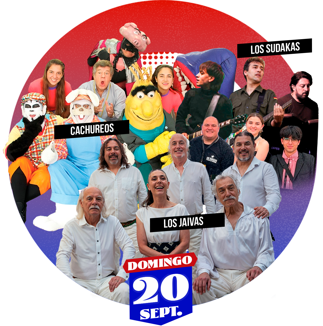 Domingo 20 · Los Jaivas · Cachureos · Los Sudakas